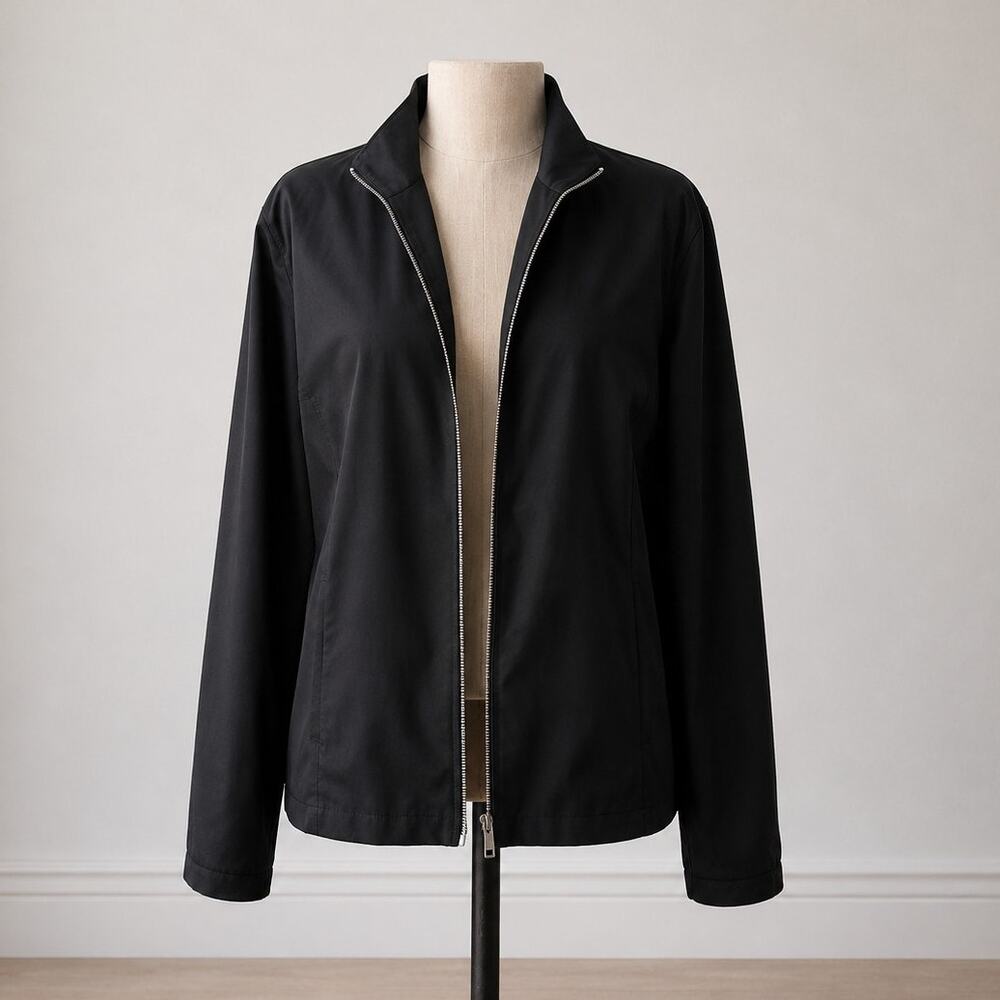 Valerie Stevens Vintage Black Zip Up Bomber Jacket Size L Pockets Dart